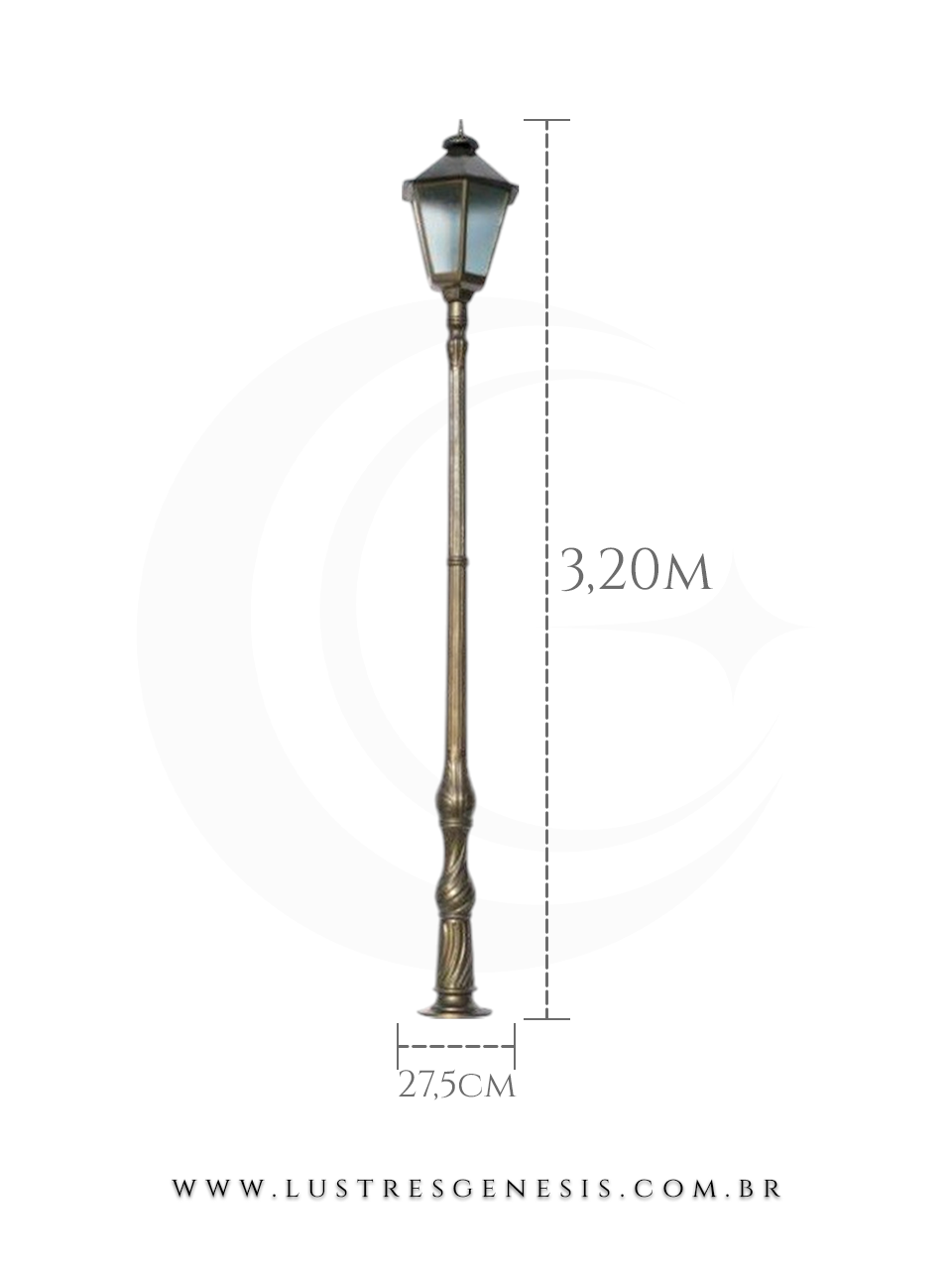 Poste de Iluminação externa Clássico Retro 3,20m estrutura robusta em alumínio fundido para jardim e fachada